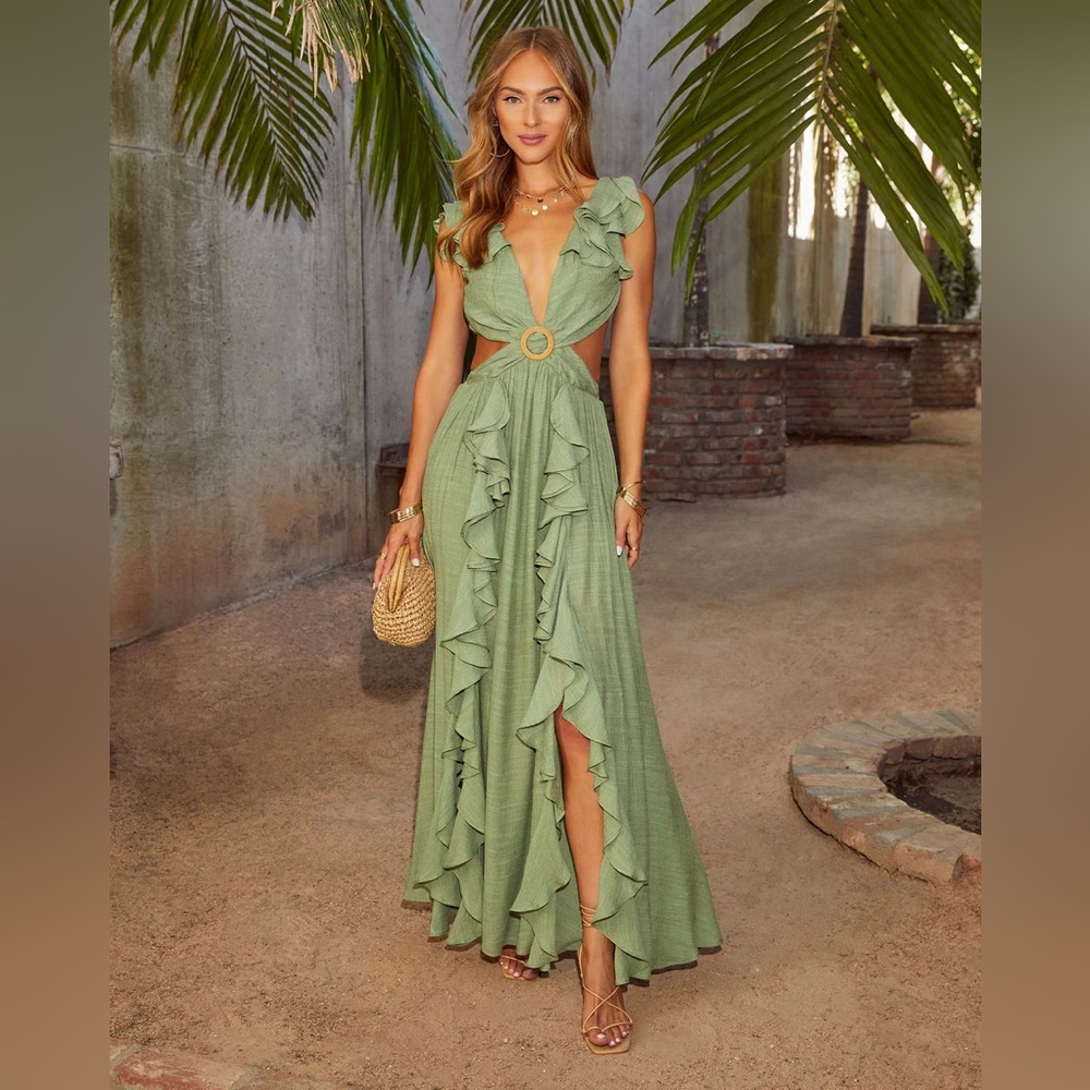 Vici Green Ruffle Maxi Dress